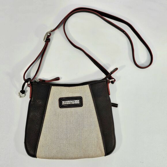 Brighton Brown & Cream Canvas Leather Crossbody Bag with Floral Lining - Picture 1 of 10